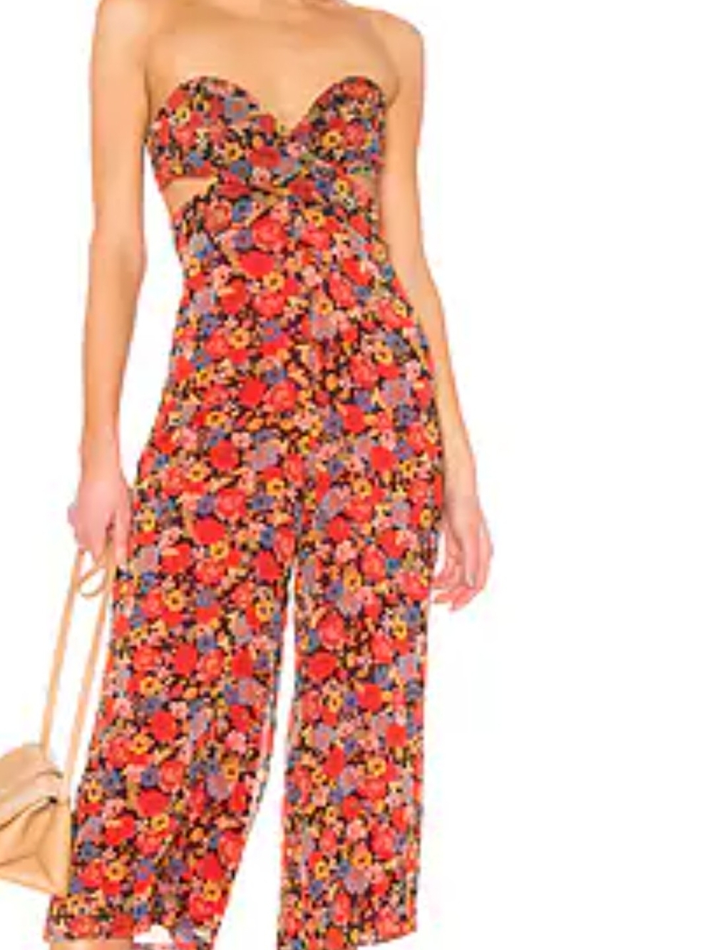 House of Harlow 1960 Red Floral Strapless Wide-Leg Jumpsuit